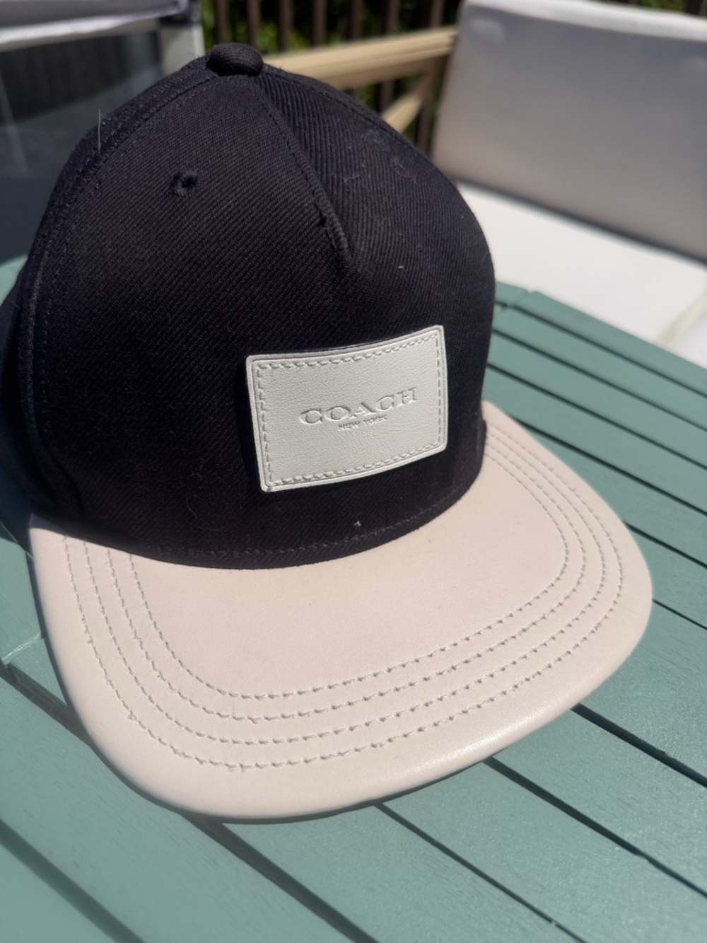 Coach Black Baseball Cap with Cream Leather Visor